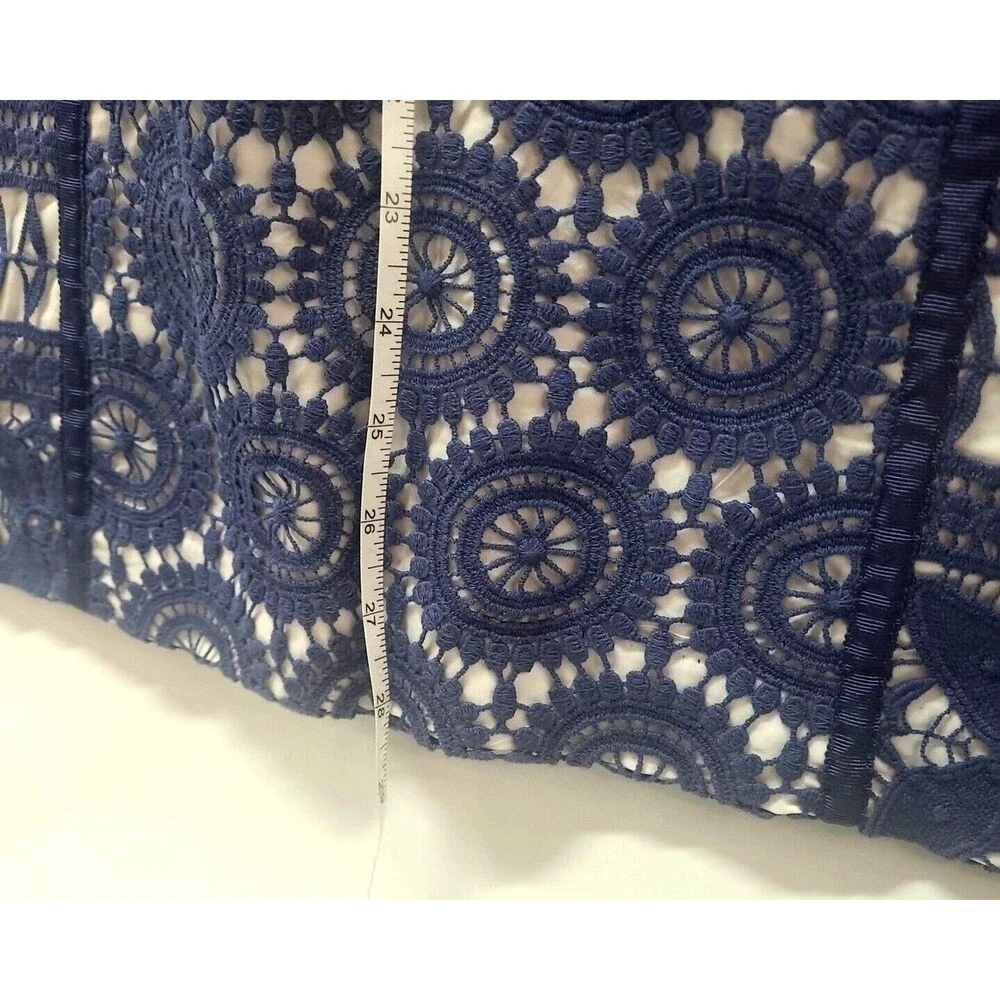 Tory Burch Babydoll Y2K Lace 6 Margaux Navy White Cotton Eyelet Dress‎ Preppy